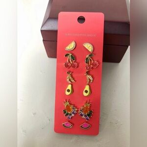 Anthropologie 14kt Gold Plated Fruit Stud Earrings— 6 Set